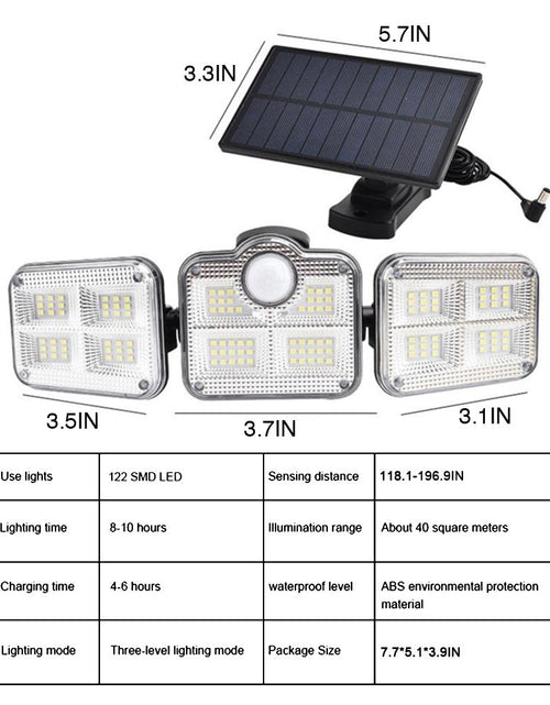 Load image into Gallery viewer, Solar Sensor Light 122 LED 3Head Outdoor Spotlight with 3 Modes
