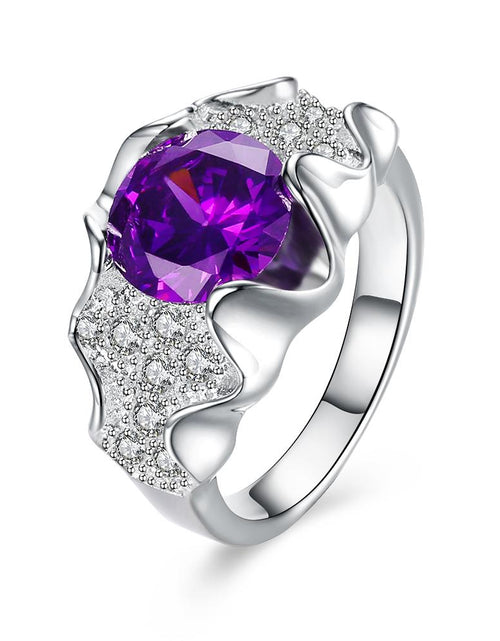 Load image into Gallery viewer, Silver Plating Purple Stone  Pav&#39;e Cluster Ring
