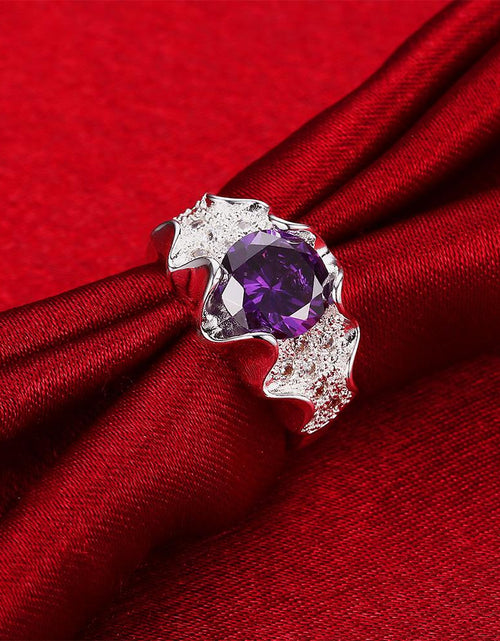 Load image into Gallery viewer, Silver Plating Purple Stone  Pav&#39;e Cluster Ring
