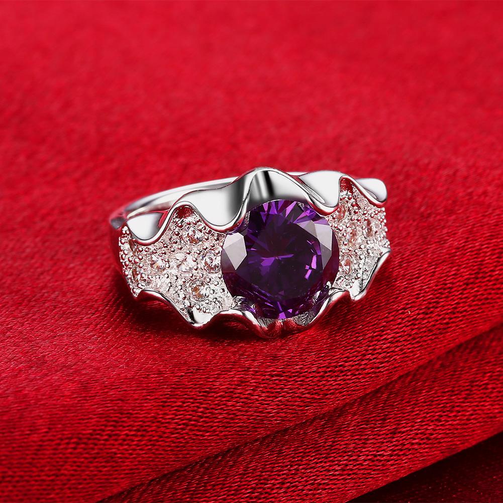 Silver Plating Purple Stone  Pav'e Cluster Ring