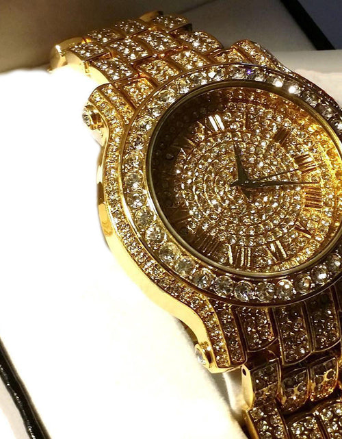 Load image into Gallery viewer, Pave Iced Out Roman Numeral Hip Hop Watch
